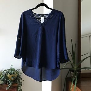 Heather Lace Detail Tab Sleeve Blouse